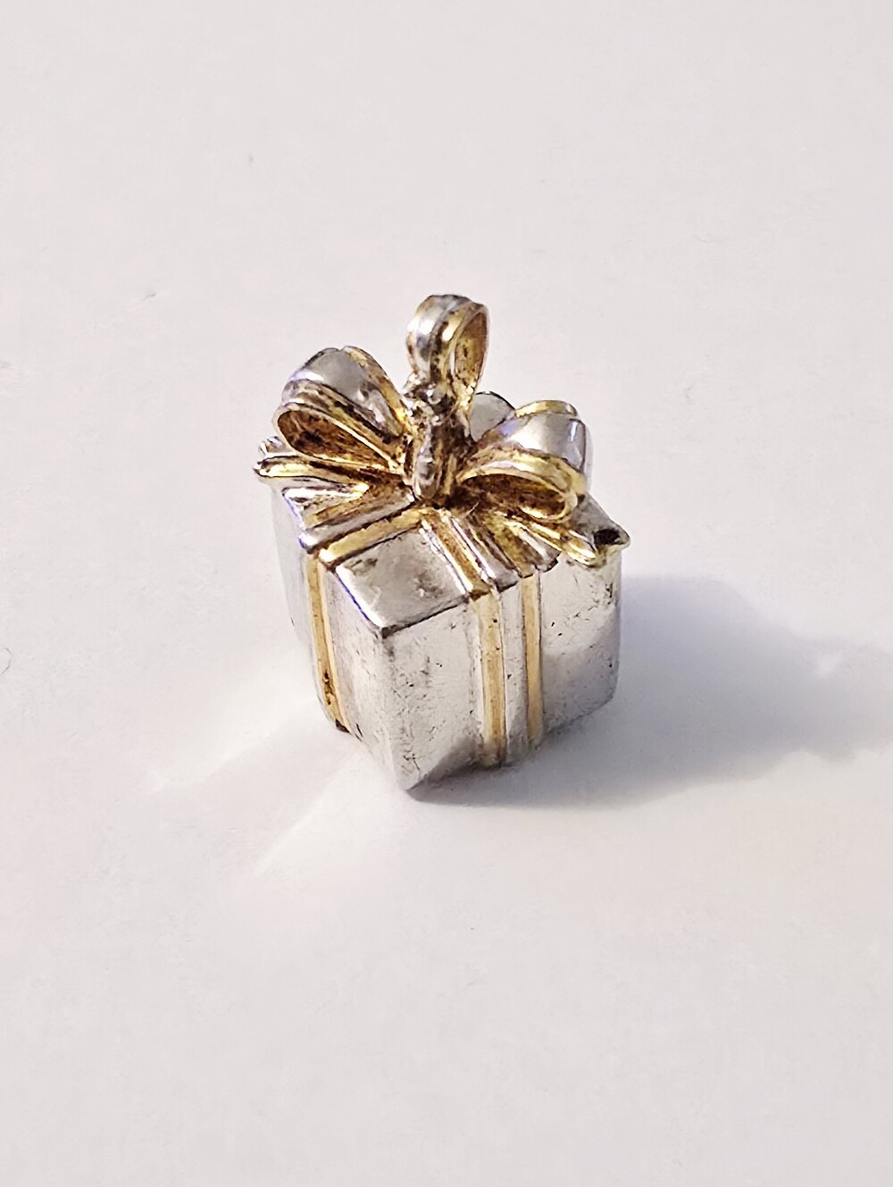 Vintage Sterling Silver & Gold Vermeil Gift Box With Bow Pendant Charm By BGE